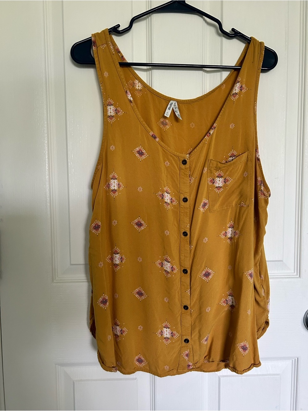 Mudd Mustard Floral Button-Front Tank| Women’s XL - Picture 2 of 5